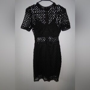 Black abstract midi dress.